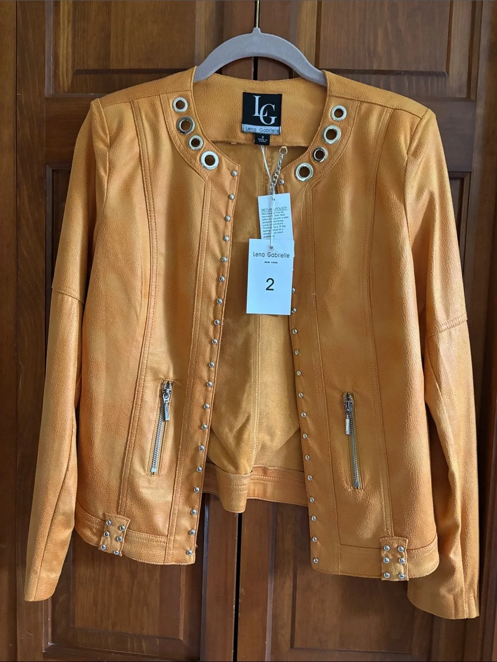 LG Orange Stud-Trim Faux Suede Jacket